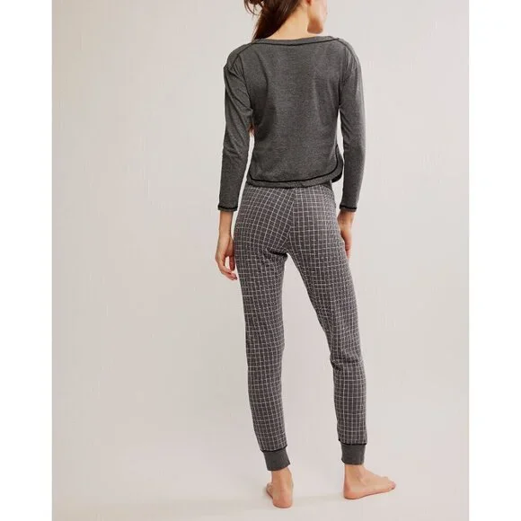 FREE PEOPLE Chill Evening PJ Set / Charcoal Combo - Picture 3 of 10